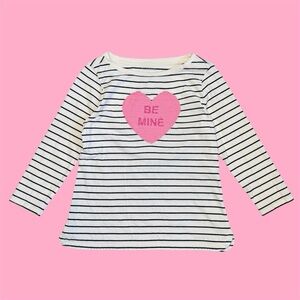 Talbots Flip Sequin Be Mine Heart Striped Top Size S 100% Cotton Twee Valentine